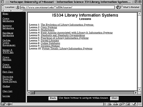 Screenshot from IS334 website, 1997.