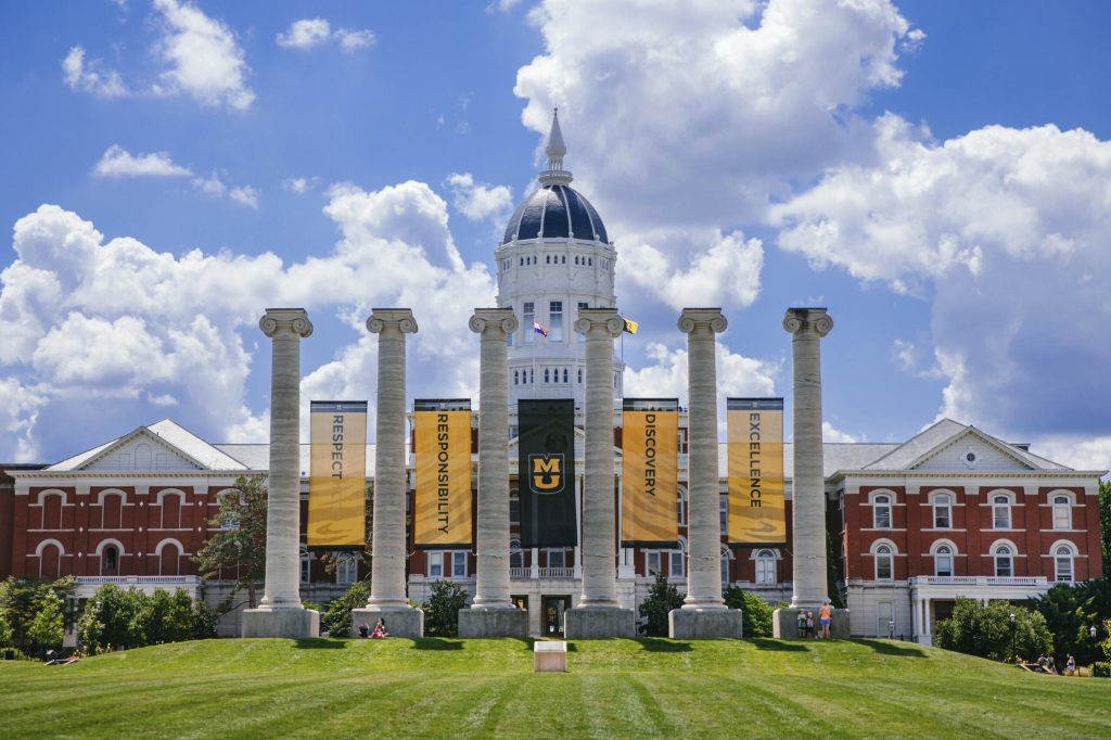 Jesse Hall and the Columns on a sunny day