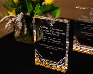 A close up of an award