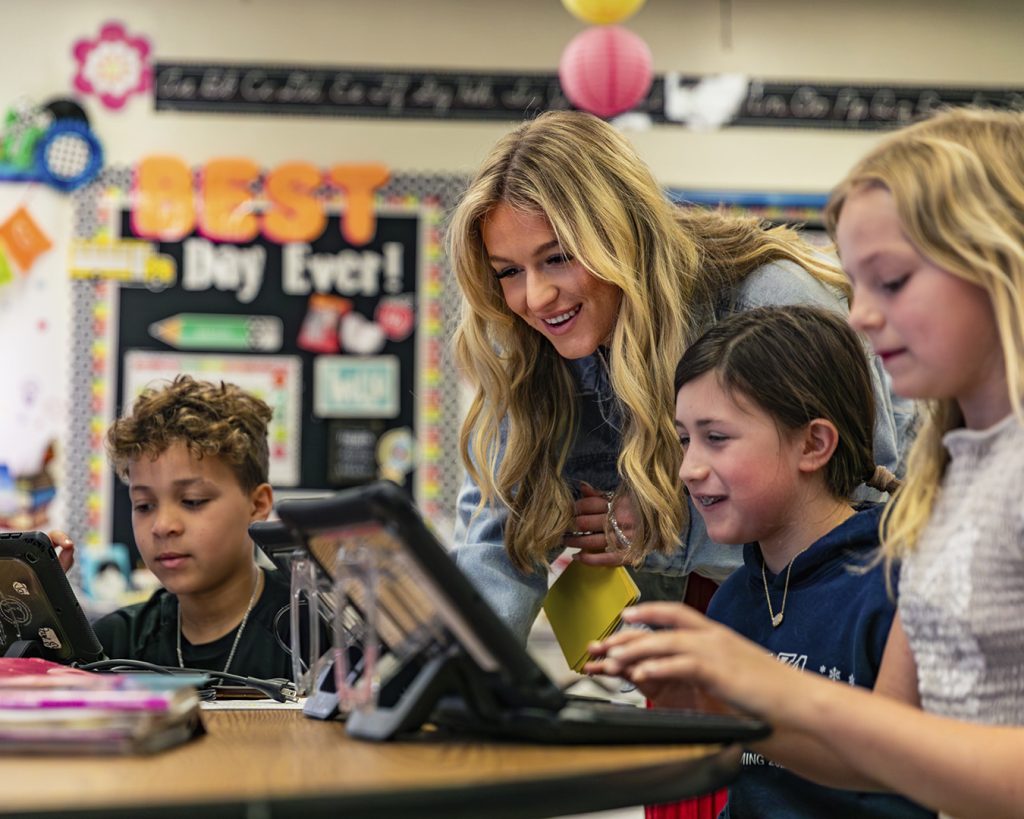 A student teacher with several students