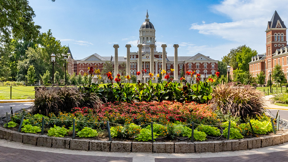 Jesse Hall and Columns with flowers