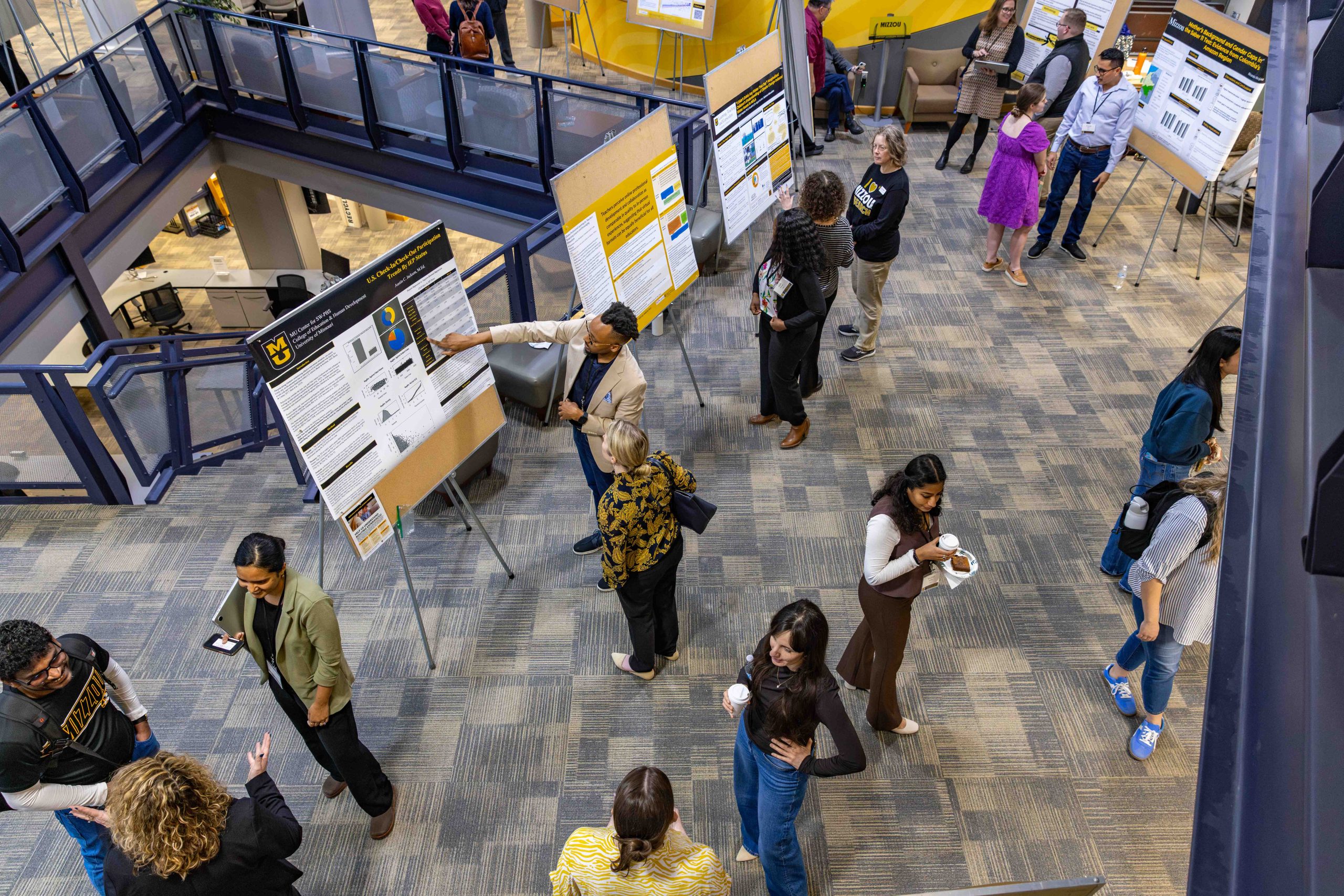 a group of people standing in a room