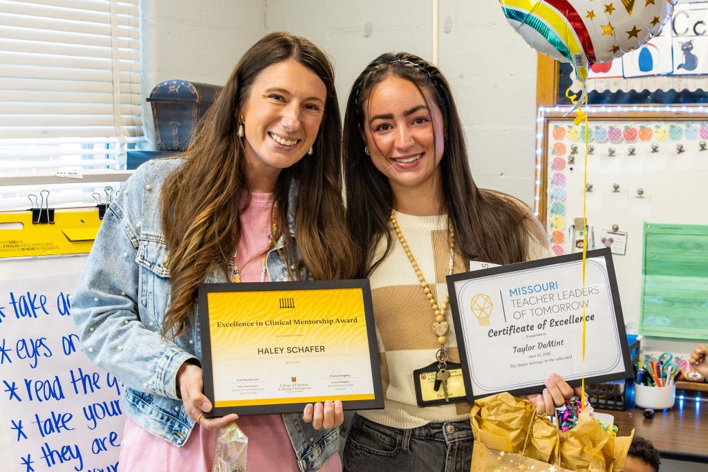 Mentor teacher, Haley Schafer (left) and student teacher, Taylor DeMint (right) pose for a photo